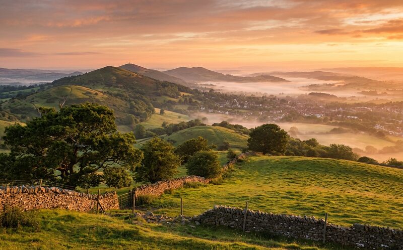 The Malvern Hills at sunrise — the view from where we work